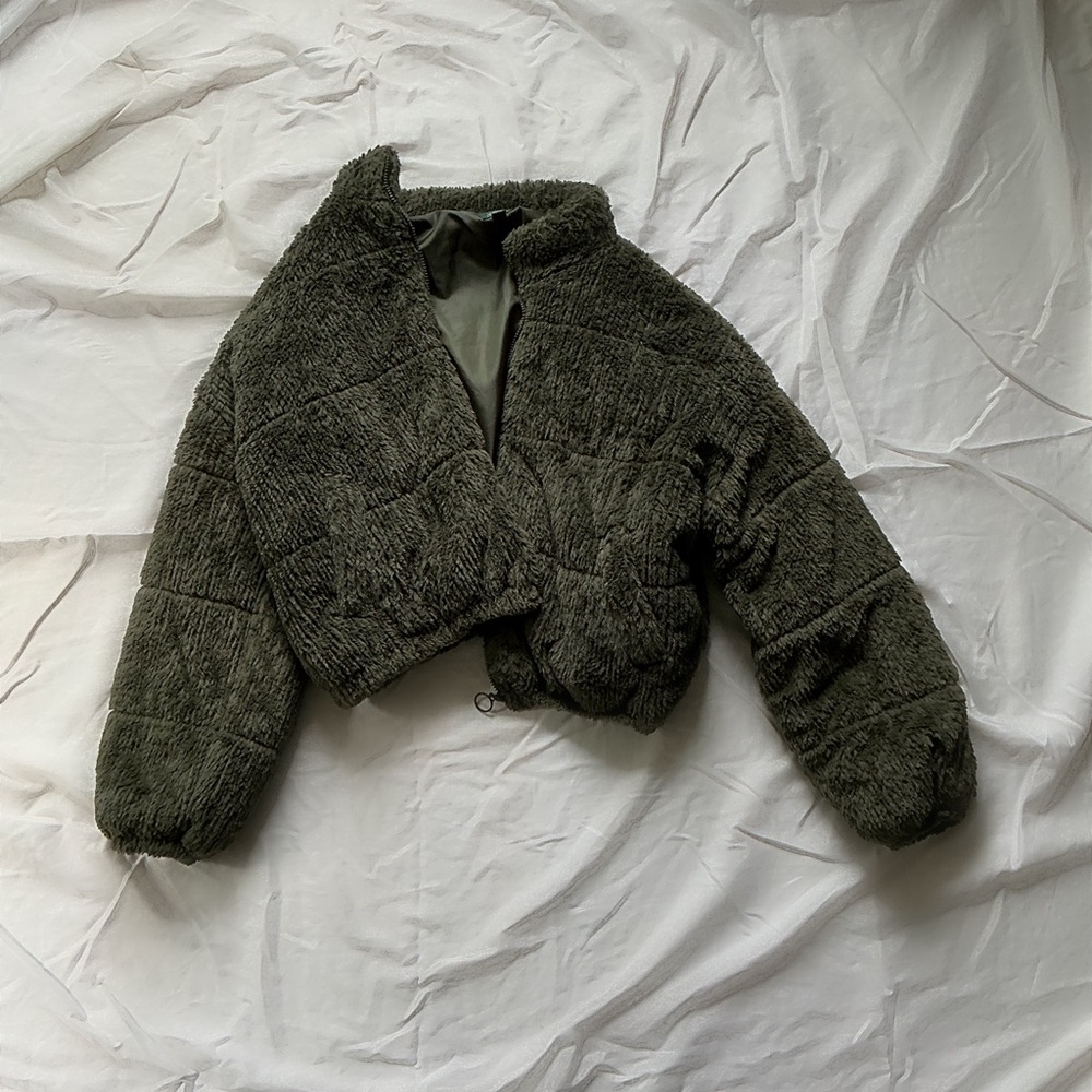 Wild Fable Olive Green Faux Fur Jacket